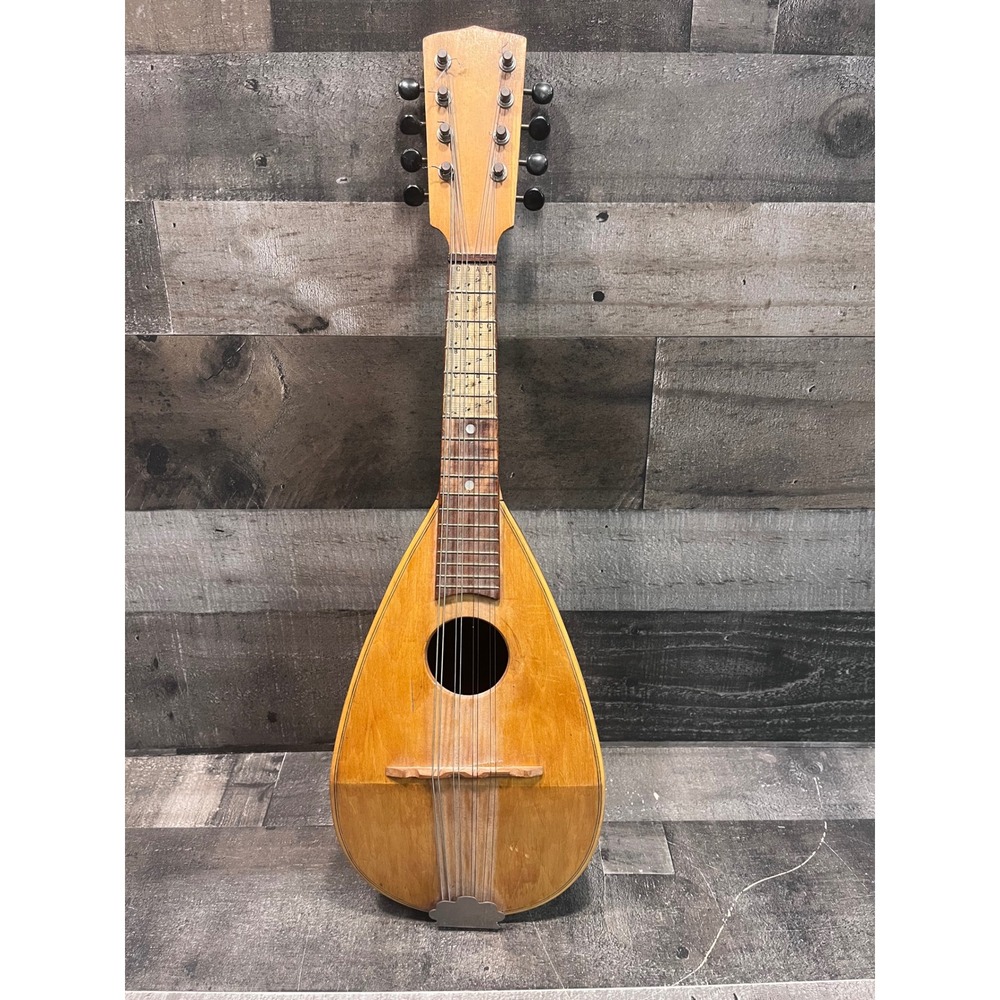 Vtg Bowl Back Mandolin 8 String Teardrop Striped Wood w/ Note Guide Fretboard